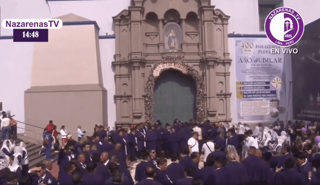 La procesión del Señor de los Milagros iniciará su tercer recorrido el sábado 19 de octubre. Foto: Nazarenas TV