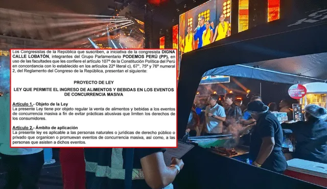 Venta de comida dentro de un concierto y proyecto de ley 7887. Foto: composición LR/Andina/Congreso de la República