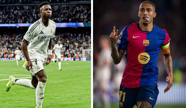 Vinícius Júnior y Raphinha vienen de marcar tripletes en la Champions League. Foto: composición LR/Real Madrid/FC Barcelona/X