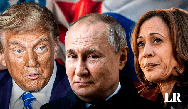 Vladimir Putin observa atentamente las elecciones en EE.UU., donde los candidatos Donald Trump y Kamala Harris podrían influir en la política global y en las relaciones con Rusia. Foto: Composición LR