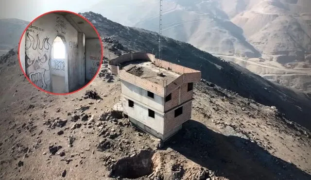 La misteriosa casa de tres pisos abandonada entre los cerros de Coliique, en Comas: tiene un sótano y un cerco eléctrico. Foto: Composición LR /  MarkoTk