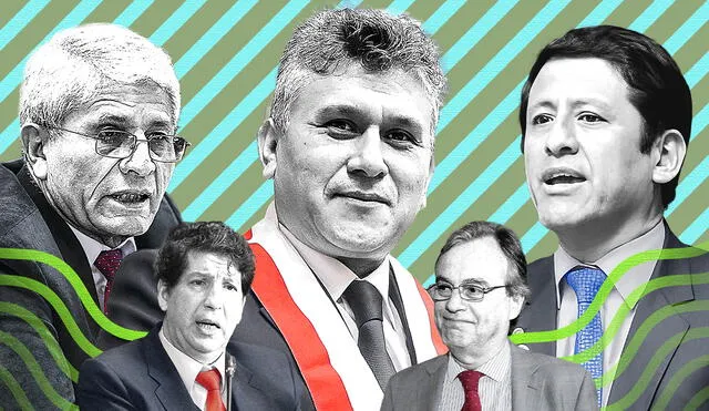 Plazo vencido. Se archivaron los casos de los excongresistas Jorge Castro y César Campos. los exmiembros del CNM Guido Aguila e Iván Noguera, así como el exministro Carlos Basombrío por haber transcurrido más de 5 años. Diseño: Brian Tejeda