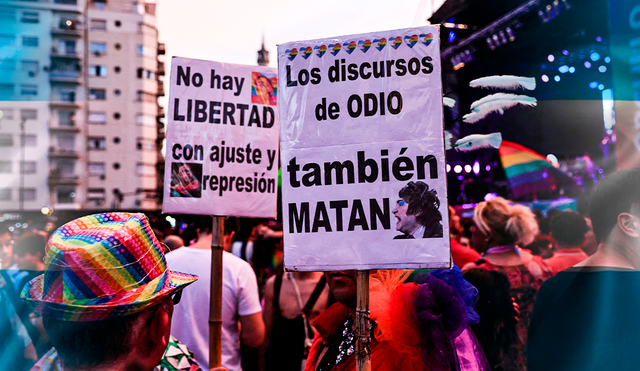 Banderas arcoíris y pancartas con consignas como "No hay libertad sin derechos ni políticas públicas" dominaron el paisaje. Foto: Composición LR/AFP.