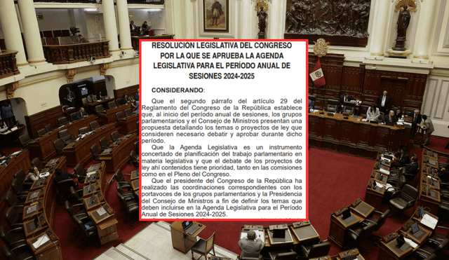 A través de una resolución publicada en El Peruano, el Congreso oficializó la agenda legislativa para periodo anual de sesiones 2024-2025.| Composición: La República.