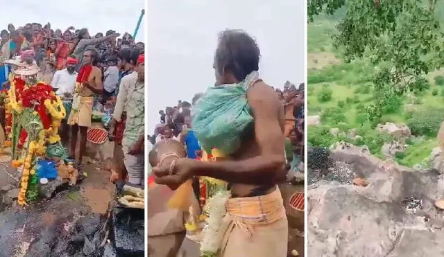 El hombre realizó rituales tradicionales antes de lanzarse, cuyas imágenes fueron compartidas en redes sociales. Su muerte generó preocupación entre sus seguidores sobre los peligros de estas prácticas. Foto: composición LR/captura RT