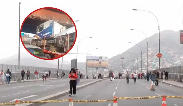 El nuevo accidente de tránsito en el puente Ricardo Palma provocó un intenso tráfico en el sentido de Norte a Sur/Composición LR/Foto: Panamericana