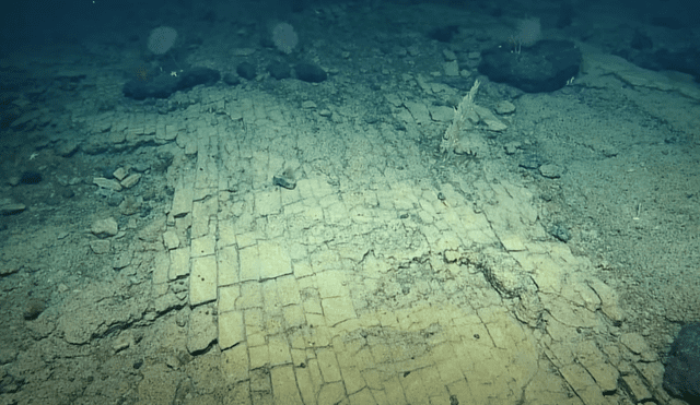 Científicos a bordo del Nautilus hallaron un camino con apariencia de baldosas en el fondo del Océano Pacífico. Foto: Captura Nautilus