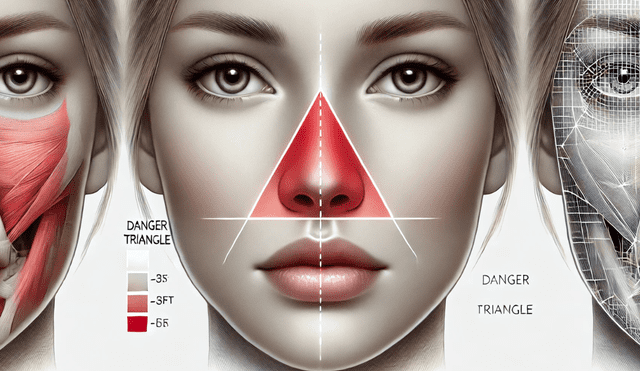 Según el Dr. Strom, el triángulo de la muerte comprende desde el puente de la nariz hasta las comisuras de los labios y está conectada a través del seno cavernoso. Foto: IA