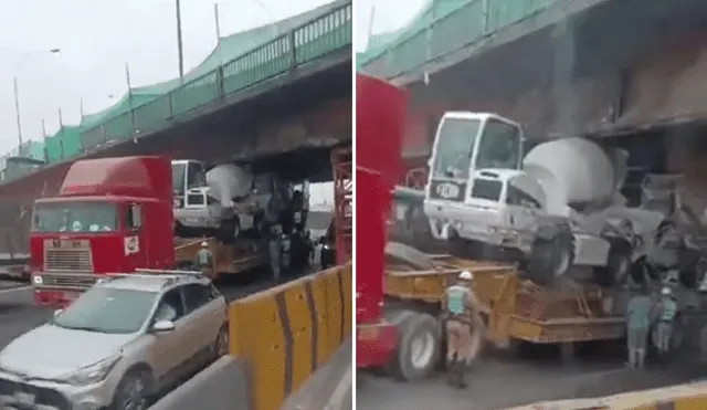 Trailer terminó empotrado en Puente Ricardo Palma este sábado 8 de noviembre. Foto: Difusión