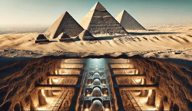 Arqueólogos habrían descubierto el túnel que habría sido de importancia para la construcción de las pirámides de Egipto. Foto: IA