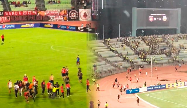 La irrupción violenta de hinchas del Caracas FC a poco que finalice el clásico ante Deportivo Táchira, ocurrió este martes 12 de noviembre. Foto: composición LR/tavodefreitas/X