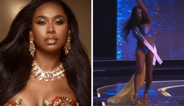 Ariana Blaize, Miss Guyana, sufrió un resbalón en su desfile de traje de baño en el Miss Universo 2024. Foto: Composición LR/Instagram/YouTube