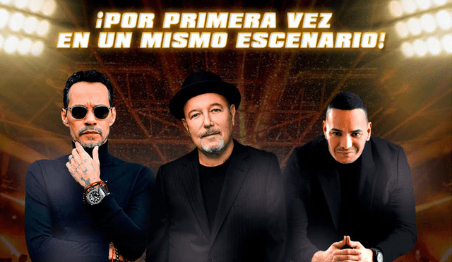 Marc Anthony, Rubén Blades y Víctor Manuelle juntos en el Estadio Nacional. Foto: difusión