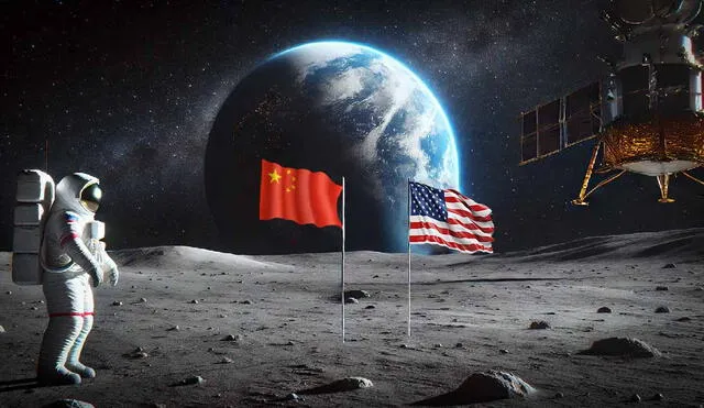 Estados Unidos y China compiten por liderar la exploración lunar en el siglo XXI. Con avances tecnológicos clave y ambiciosos programas como Artemisa y Chang’e, ambos países buscan dominar la carrera espacial. ¿Quién llegará primero?. Foto: DALL. e