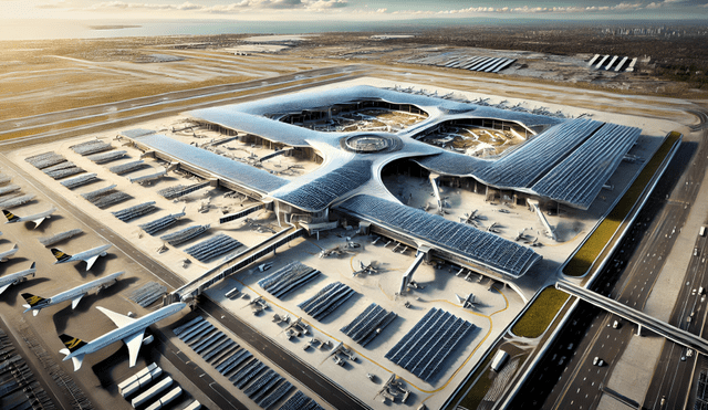 La instalación de paneles solares en la Nueva Terminal Uno del Aeropuerto Internacional John F. Kennedy (JFK) marca un hito en la generación de energía renovable en Estados Unidos. Foto: IA de LR