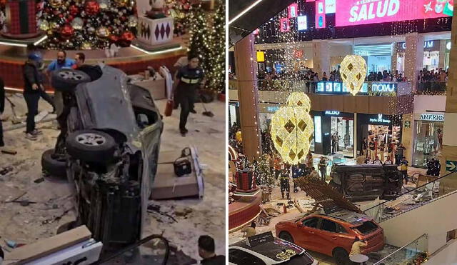 Un trágico accidente en el centro comercial Miraflores, Guatemala, dejó un saldo fatal. Un auto cayó del cuarto nivel y mató a un empleado del quiosco. Foto: composición LR/@InformaESV