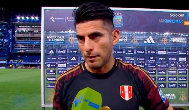 Carlos Zambrano recibió la amarilla ante Argentina. Foto: captura de Movistar Deportes