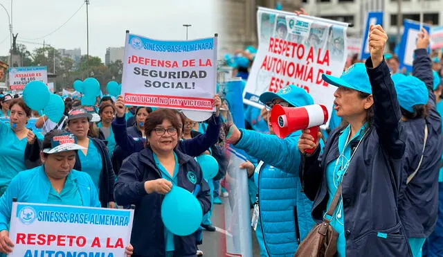 La protesta de los trabajadores de EsSalud rechaza el Decreto Legislativo 1666, al considerarlo perjudicial para la autonomía de la institución. Foto: Fiorella Alvarado/LR