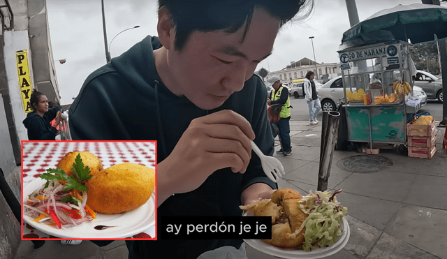 Un turista coreano recorrió las calles limeñas para probar la gastronomía peruana, sobre todo la papa rellena. Foto: composición LR/YouTube