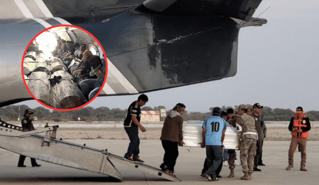 Un avión de la Policía Nacional fue el encargado de trasladar hasta Piura los restos de las víctimas del accidente en Moyobamba. Foto: Composición LR