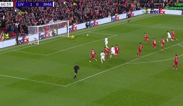 Kylian Mbappé falló el 1-1 del Real Madrid ante el Liverpool de penal. Foto: captura/Liga de Campeones