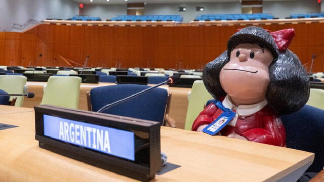 Estatuilla de Mafalda fue llevada a la ONU y fue paseada por los pasillos y vestíbulos del edificio neoyorkino. Foto: ONU Argentina