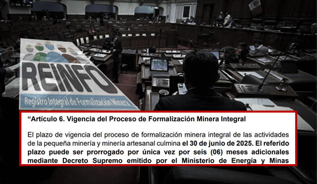 Versión del texto final aprobado en el Congreso sobre extensión del Reinfo. (Foto composición: La República)