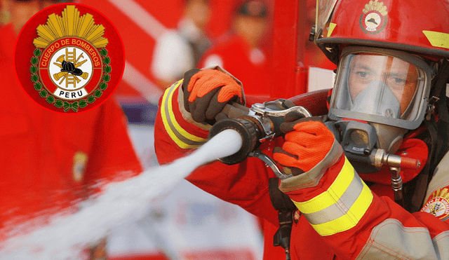 Bombero con manguera de agua y logo del CGBVP. Foto: composición LR/Andina/CGBVP/X