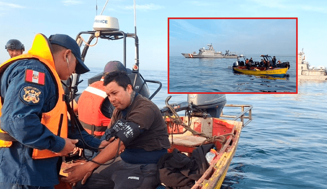 La Marina de Guerra del Perú logró rescatar a los pescadores de la embarcación chilena/Composición LR/Foto: Andina