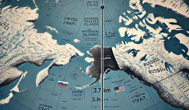 En la confluencia del mar de Bering y el de Chukchi, las Islas Diómedes se encuentran justo en la frontera entre Alaska y la península de Chukotka. Foto: composición LR