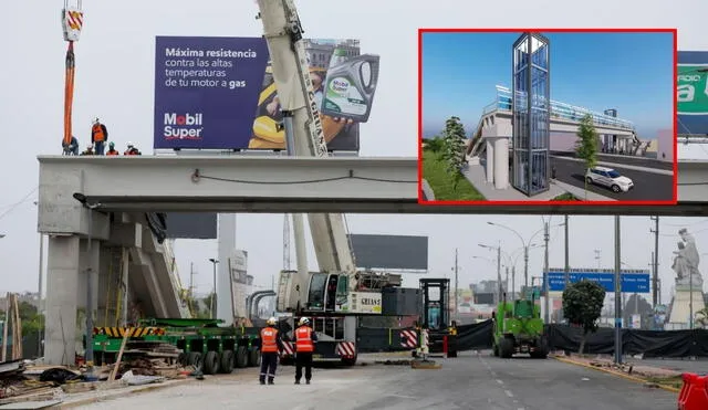 Este moderno puente de 38 metros, con características inclusivas como ascensores panorámicos y baldosas podotáctiles, promete reducir accidentes y facilitar el cruce en una vía de alto tránsito. Foto: composición LR/Andina