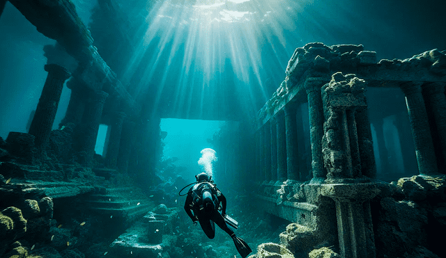 Los restos de Pavlopetri, antigua ciudad griega sumergida, se encuentran a solo tres metros de profundidad del Mar Egeo, en las costas de Grecia. Foto: The Brain Chamber.