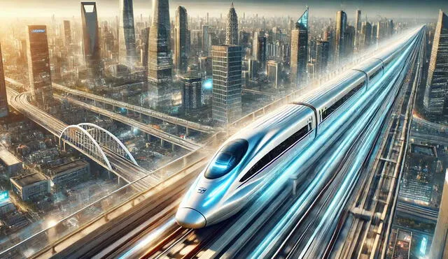 China desarrolla un tren de levitación magnética que promete alcanzar los 1.000 km/h. Este avance tecnológico supera la velocidad de los aviones comerciales y atrae la atención de Elon Musk, rivalizando con el Hyperloop. Foto: Dall E