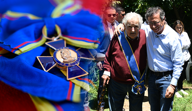 El mandatario colombiano viajó hasta la casa del expresidente de Uruguay en Rincón del Cerro, a las afueras de Montevideo.  Foto: AFP