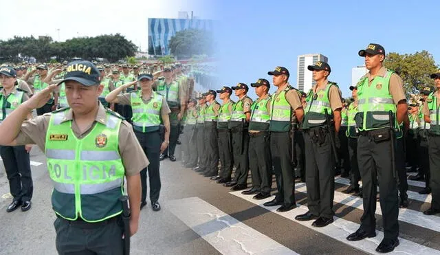 Efectivos de la Policía Nacional del Perú en una formación institucional. Foto: Composición LR/Andina.