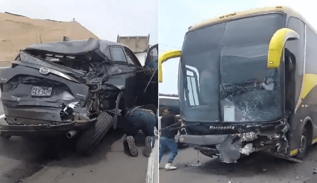 Autos terminaron en mal estado luego del fuerte impacto en la Panamericana Sur. Foto: Difusión