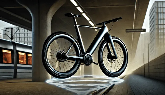 Una bicicleta de levitación magnética se posiciona como una innovadora solución de transporte urbano sostenible gracias a su diseño ecológico y tecnología electromagnética avanzada. Foto: IA/La República.