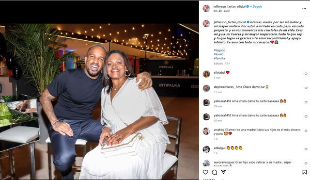  Jefferson Farfán y su emotivo mensaje para su madre Doña Charo luego de la apertura de su mall. Foto: Instagram   