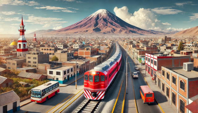 Alcalde de Arequipa propone un tren de cercanías para superar el tráfico vehicular. Foto: La República/ChatGPT Alcalde de Arequipa propone un tren de cercanías para superar el tráfico vehicular. Foto: La República/ChatGPT