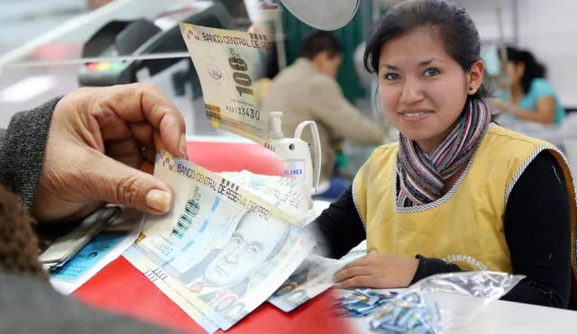 Trabajadora del sector público recibe el pago de la gratificación por Navidad.  Foto: Composición LR/Andina.