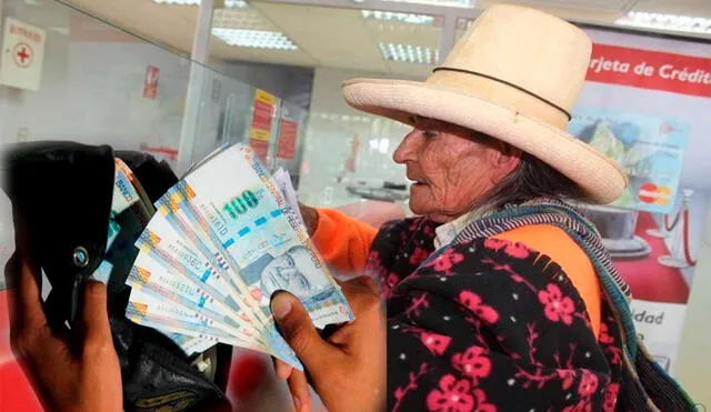 Beneficiaria de Pensión 65 recibiendo su dinero en el Banco de la Nación. Foto: Composición LR/Andina.