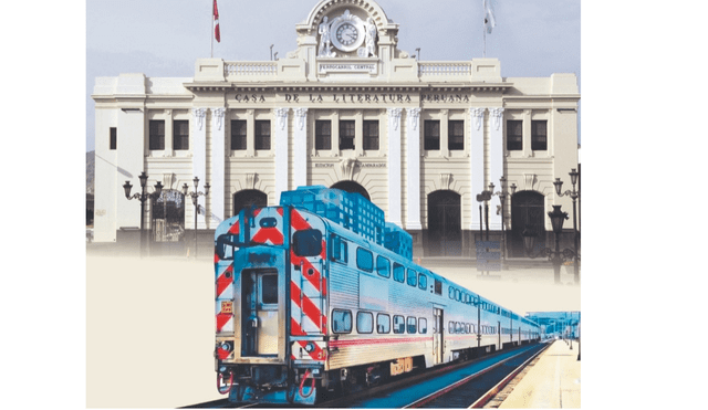 La Casa de la Literatura Peruana y el tren. Composición: Jhon Casco.