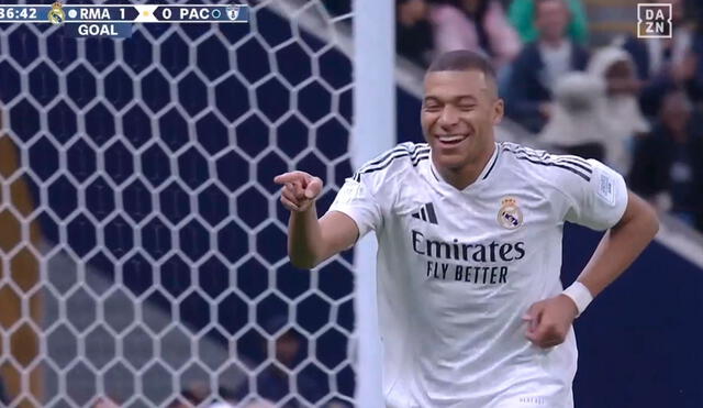 Kylian Mbappé anotó el 1-0 del Real Madrid ante Pachuca por la Copa Intercontinental. Foto: DAZN