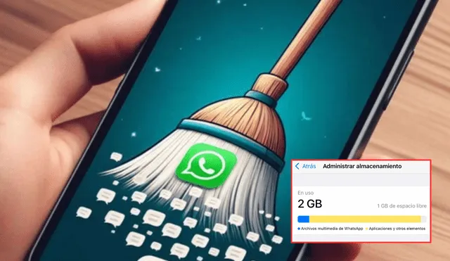 WhatsApp ofrece opciones para gestionar el almacenamiento de datos dentro de la aplicación, lo que permite a los usuarios controlar el espacio que ocupan los mensajes, fotos, videos y otros archivos. Foto: composición LR/Mediotiempo/Appelsfera