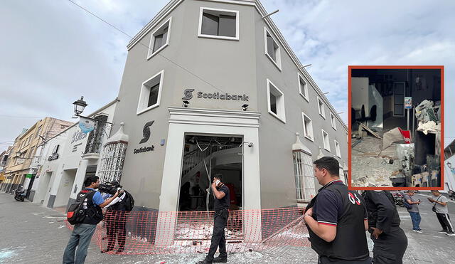 Delincuentes perpetraron asalto en agencia del banco Scotiabank de Trujillo. Foto: composición LR/Sergio Verde/Difusión