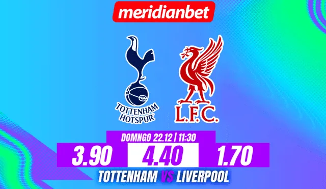 Con Liverpool como favorito en las apuestas, las cuotas son de 3.90 para Tottenham, 1.70 para los Reds y 4.40 para un empate. Fuente: Difusión.