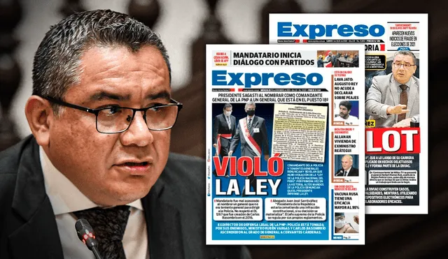 El Diario Expreso sacó varias portadas a favor del ministro Juan José Santiváñez. Foto: composición LR