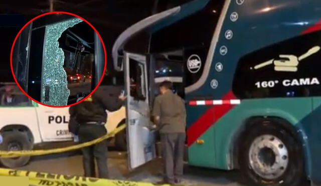 Un bus interprovincial de 'Cargo Umayo Express' fue atacado a balazos en Huaycán, Ate, dejando herido al conductor, Joel Matías Malpartida, con tres impactos de bala. Foto: composición LR/captura Panamericana