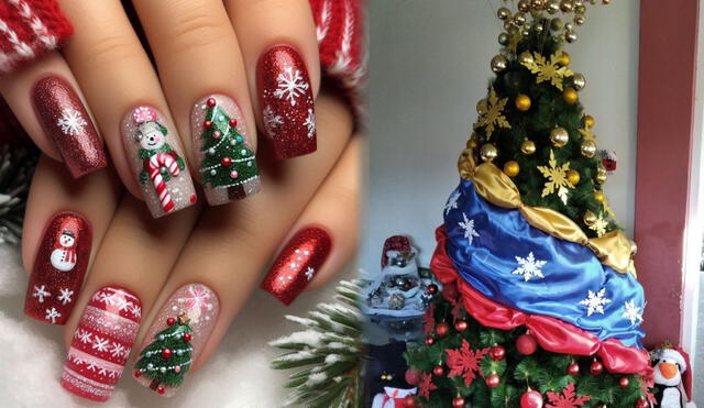 Revisa las ideas más bonitas e innovadoras para hacerte las uñas en Navidad. Foto: composición LR/Pinterest