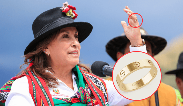 No es la primera vez que la presidenta Dina Boluarte es vista luciendo joyas de lujo, como el anillo modelo "Alianza Love" de la marca Cartier, durante sus actividades oficiales. | Composición LR.